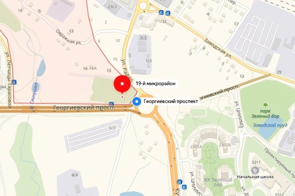 Стартовая площадка в 19 микрорайоне. Фрагмент карты с сервиса Яндекс.Карты