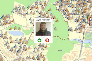 Фрагмент интерактивной карты с уборщиками Зеленограда
