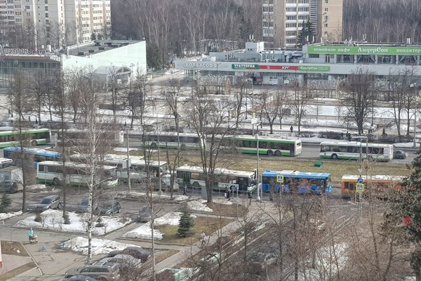Скопившиеся из-за ДТП автобусы на Центральном проспекте. Фото Виталия Крючкова из сообщества «Подслушано Зеленоград» в соцсети «ВКонтакте»
